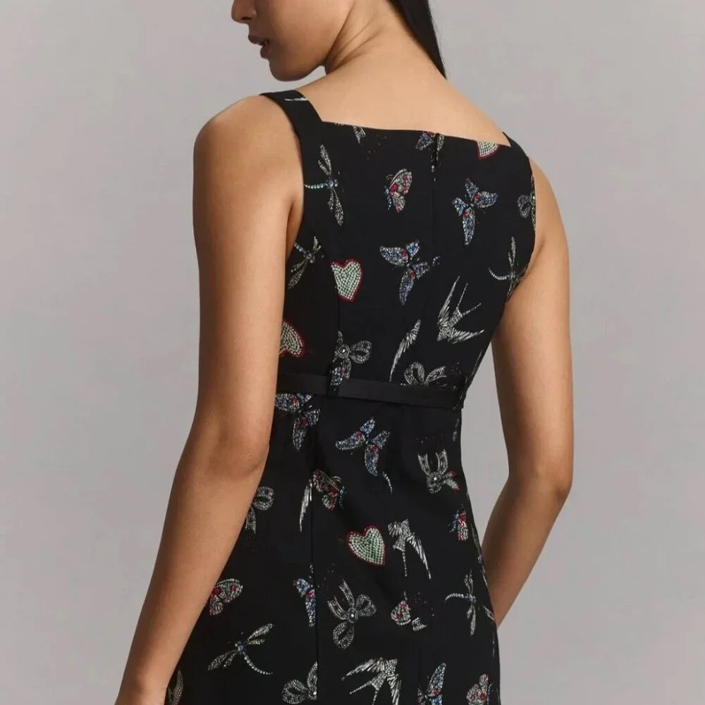 NWT Anthropologie Maeve Boat Neck Belted Mini Dress Jewelry Print Size 0 - Picture 3 of 5